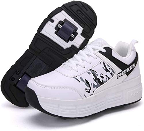 Zapatillas con Ruedas Zapatos De Patinaje sobre Ruedas Zapatos De Polea Patinaje Técnico Retráctil Deporte para Niños Niñas Zapatos De Ruedas Zapatillas De Deporte Al Aire Libre Zapatillas,White-40