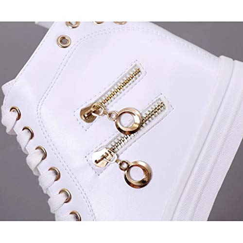 Zapatillas de Deporte de Moda de Mujer Primavera Verano Plataforma Baja High Top Lace Up Metal Estilo Zapatos al Aire Libre Mujer Punk Rock Zapatillas de Deporte con Cremallera