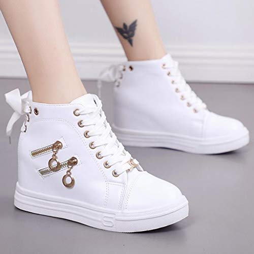 Zapatillas de Deporte de Moda de Mujer Primavera Verano Plataforma Baja High Top Lace Up Metal Estilo Zapatos al Aire Libre Mujer Punk Rock Zapatillas de Deporte con Cremallera