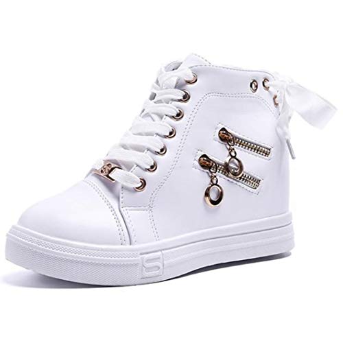 Zapatillas de Deporte de Moda de Mujer Primavera Verano Plataforma Baja High Top Lace Up Metal Estilo Zapatos al Aire Libre Mujer Punk Rock Zapatillas de Deporte con Cremallera