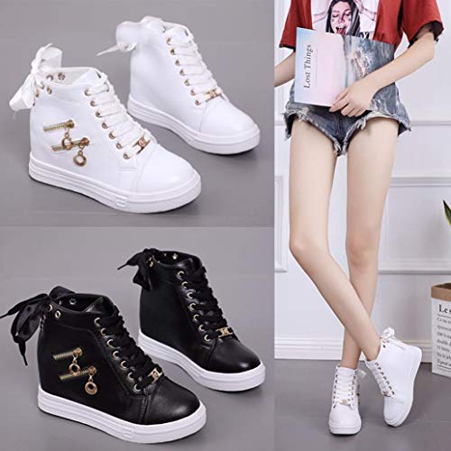 Zapatillas de Deporte de Moda de Mujer Primavera Verano Plataforma Baja High Top Lace Up Metal Estilo Zapatos al Aire Libre Mujer Punk Rock Zapatillas de Deporte con Cremallera