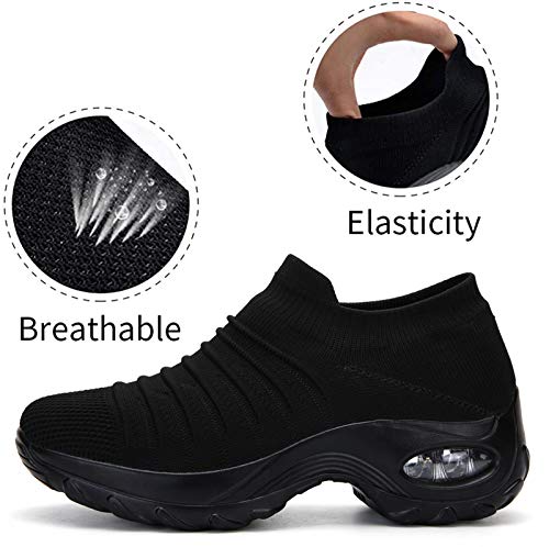 Zapatillas de Deporte para Mujer Calzado de Gimnasia Calzado Ligero para Correr Calcetines cómodos y Transpirables Calzado sin Cordones Senderismo al Aire Libre Calzado con cuña，2089 Black 39
