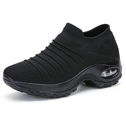 Zapatillas de Deporte para Mujer Calzado de Gimnasia Calzado Ligero para Correr Calcetines cómodos y Transpirables Calzado sin Cordones Senderismo al Aire Libre Calzado con cuña，2089 Black 39