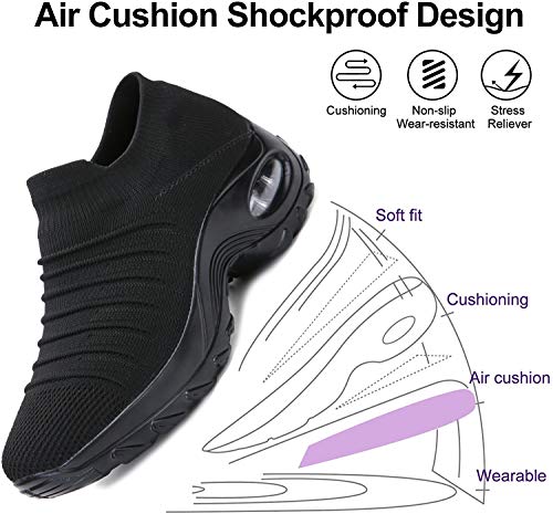 Zapatillas de Deporte para Mujer Calzado de Gimnasia Calzado Ligero para Correr Calcetines cómodos y Transpirables Calzado sin Cordones Senderismo al Aire Libre Calzado con cuña，2089 Black 39