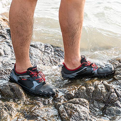 Zapatillas de Running Trekking Agua Hombre Descalzo Escarpines Zapatos de Deportivas Mujer Verano Calzado de Playa Buceo Snorkel Surf Cordones Duradera H-Negro EU43