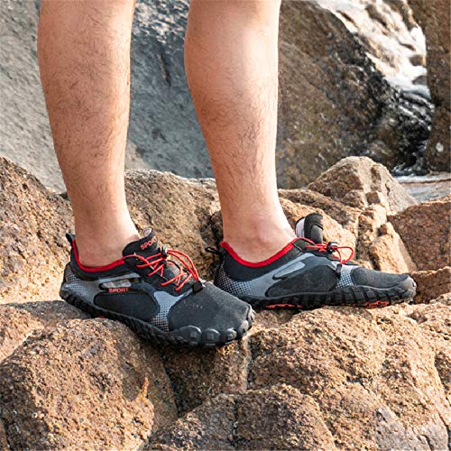 Zapatillas de Running Trekking Agua Hombre Descalzo Escarpines Zapatos de Deportivas Mujer Verano Calzado de Playa Buceo Snorkel Surf Cordones Duradera H-Negro EU43