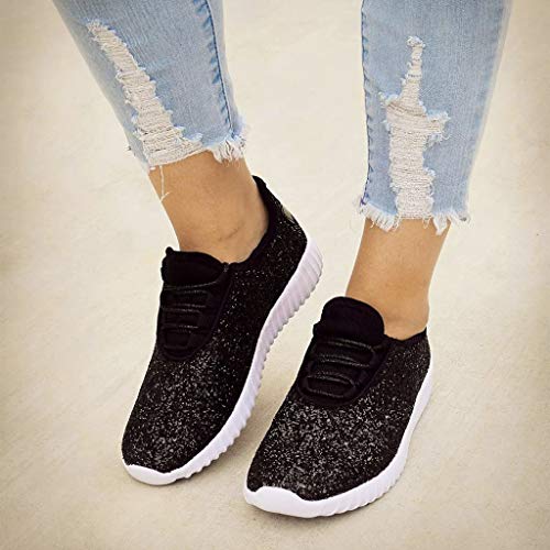 Zapatillas Deportivas Running Mujer de Correr con Cordones y Fondo Suave con Lentejuelas y Lentejuelas Zapatos Casual Ligero y Comodo Athletic Respirabl Sneakers riou