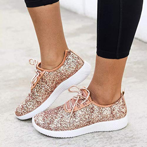 Zapatillas Deportivas Running Mujer de Correr con Cordones y Fondo Suave con Lentejuelas y Lentejuelas Zapatos Casual Ligero y Comodo Athletic Respirabl Sneakers riou