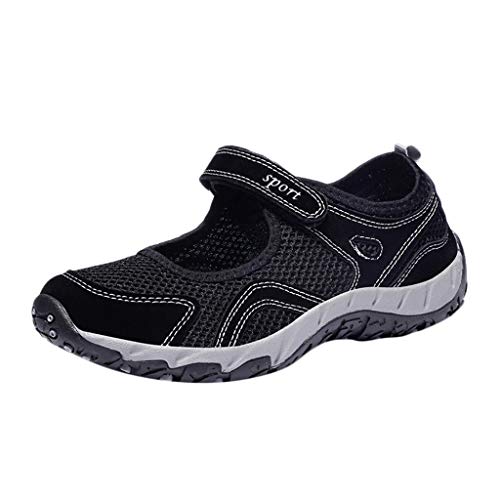 Zapatillas para Mujer Deportivo Verano Plataforma Cuña Merceditas 2018 Moda PAOLIAN Zapatos Casual Talla Grande Señora Calzado Trabajo Dama con Atado al Tobillo Tela Cómodos (39 EU, Negro-1)