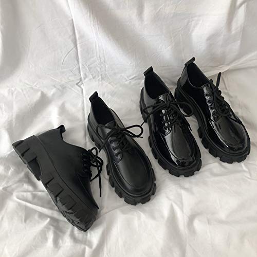 Zapatos Casuales para Mujer, Zapatos de Cuero para Vestir de Fondo Suave, Estilo Universitario al Aire Libre, Punta Redonda, Primavera y otoño, Zapatos de Plataforma Gruesa con Cordones