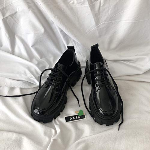 Zapatos Casuales para Mujer, Zapatos de Cuero para Vestir de Fondo Suave, Estilo Universitario al Aire Libre, Punta Redonda, Primavera y otoño, Zapatos de Plataforma Gruesa con Cordones