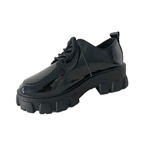 Zapatos Casuales para Mujer, Zapatos de Cuero para Vestir de Fondo Suave, Estilo Universitario al Aire Libre, Punta Redonda, Primavera y otoño, Zapatos de Plataforma Gruesa con Cordones