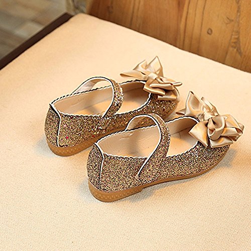 Zapatos de Fiesta Bailarina Tacón Boda para Niñas Primavera Verano 2019 Sandalias Ballet Princesa Vestir Chicas Rosa Plateado Rojos Calzado Zapatillas Lentejuelas Brillante EU 26-35(24 EU, Dorado)