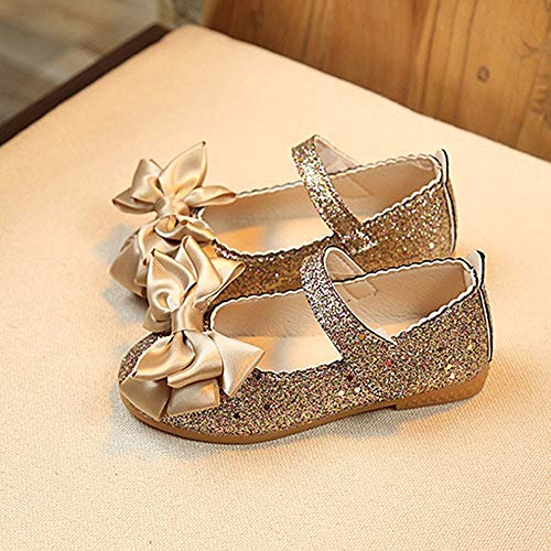 Zapatos de Fiesta Bailarina Tacón Boda para Niñas Primavera Verano 2019 Sandalias Ballet Princesa Vestir Chicas Rosa Plateado Rojos Calzado Zapatillas Lentejuelas Brillante EU 26-35(24 EU, Dorado)