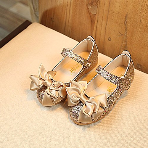 Zapatos de Fiesta Bailarina Tacón Boda para Niñas Primavera Verano 2019 Sandalias Ballet Princesa Vestir Chicas Rosa Plateado Rojos Calzado Zapatillas Lentejuelas Brillante EU 26-35(24 EU, Dorado)