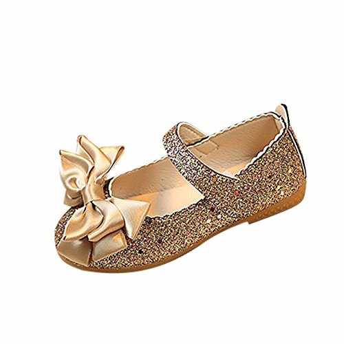 Zapatos de Fiesta Bailarina Tacón Boda para Niñas Primavera Verano 2019 Sandalias Ballet Princesa Vestir Chicas Rosa Plateado Rojos Calzado Zapatillas Lentejuelas Brillante EU 26-35(24 EU, Dorado)