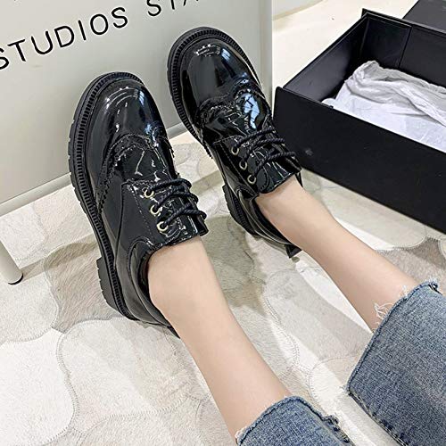 Zapatos de Plataforma para Mujer, Estilo Punk, Charol, Antideslizante, conciso, con Cordones, tacón bajo, Punta Redonda, Zapatos Casuales para Mujer
