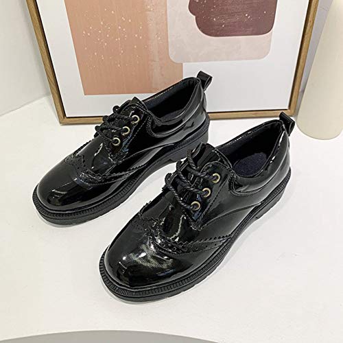 Zapatos de Plataforma para Mujer, Estilo Punk, Charol, Antideslizante, conciso, con Cordones, tacón bajo, Punta Redonda, Zapatos Casuales para Mujer