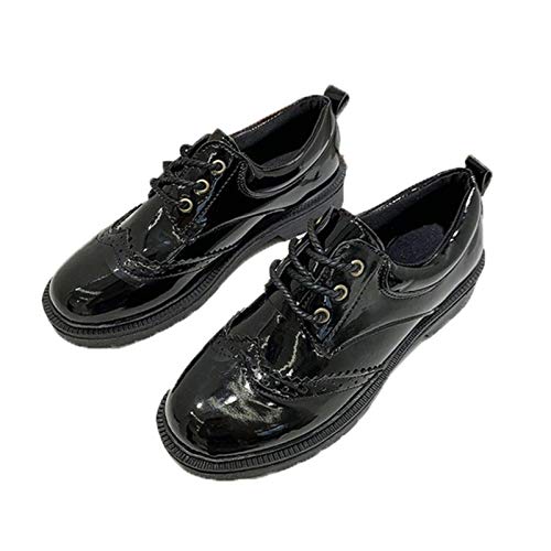Zapatos de Plataforma para Mujer, Estilo Punk, Charol, Antideslizante, conciso, con Cordones, tacón bajo, Punta Redonda, Zapatos Casuales para Mujer