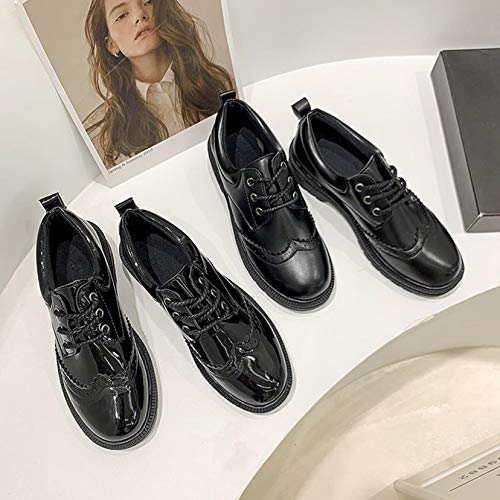 Zapatos de Plataforma para Mujer, Estilo Punk, Charol, Antideslizante, conciso, con Cordones, tacón bajo, Punta Redonda, Zapatos Casuales para Mujer