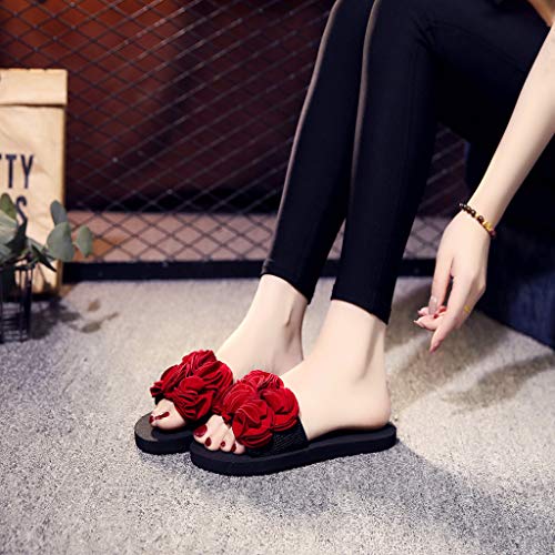 Zapatos de Playa Antideslizantes Sandalias Planas de Flores Bohemias para Mujeres de Yvelands Zapatos de Playa Antideslizantes(Rojo,39)