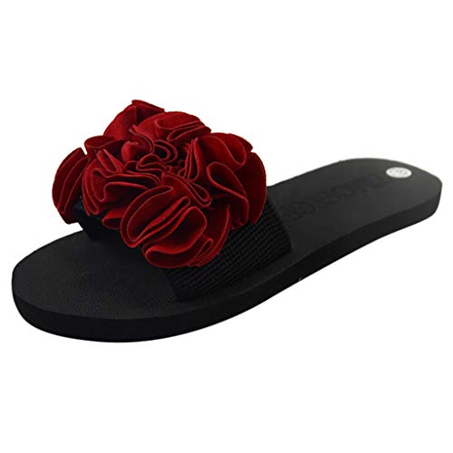Zapatos de Playa Antideslizantes Sandalias Planas de Flores Bohemias para Mujeres de Yvelands Zapatos de Playa Antideslizantes(Rojo,39)