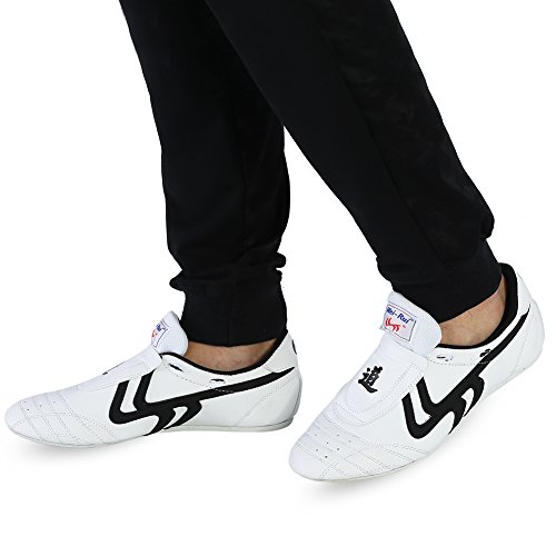 Zapatos de Taekwondo, Zapatos Antideslizantes de Artes Marciales, Artes Marciales Zapatilla de Deporte de Boxeo Karate Kung Fu Zapatos de Tai Chi de Rayas Negras Ligeros para Hombres Mujeres Niños(42)