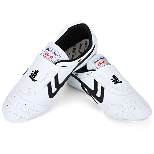 Zapatos de Taekwondo, Zapatos Antideslizantes de Artes Marciales, Artes Marciales Zapatilla de Deporte de Boxeo Karate Kung Fu Zapatos de Tai Chi de Rayas Negras Ligeros para Hombres Mujeres Niños(42)