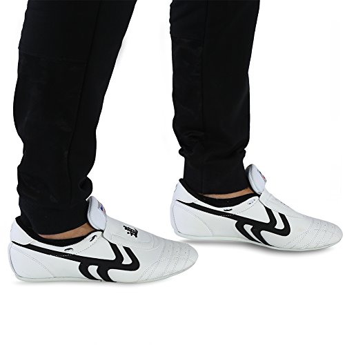 Zapatos de Taekwondo, Zapatos Antideslizantes de Artes Marciales, Artes Marciales Zapatilla de Deporte de Boxeo Karate Kung Fu Zapatos de Tai Chi de Rayas Negras Ligeros para Hombres Mujeres Niños(42)