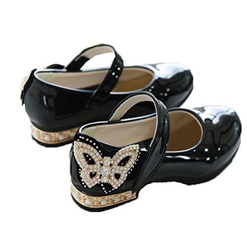 Zapatos Mary Jane para niñas cómodos Ligeros Bajos con Punta Redonda Zapatos de Vestir Zapatos Escolares para niños Zapatos de Cuero con Diamantes de imitación con Lazo