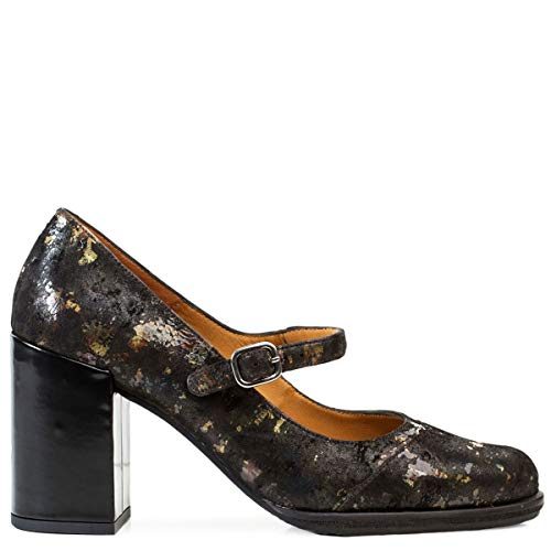 Zapatos Tacón Medio-Alto TEGUISE | Zapato Salón Mujer con Pátina Efecto Camuflaje | Cómoda Plataforma y Tacón Ancho | Suela TPU | Forro Piel Extra Resistente Alto Brillo | Talla 41
