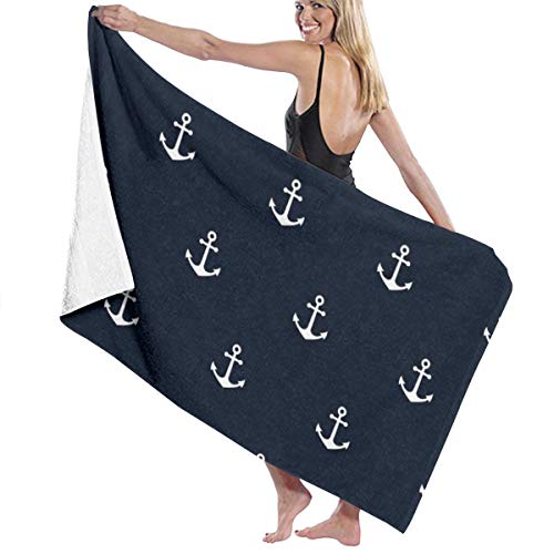 Zara-Decor - Toalla de playa con diseño de ancla azul de gran tamaño, toalla de baño de secado rápido, toalla de playa de viaje, 80 x 130 cm