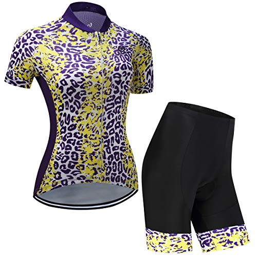 ZEMER Maillot Ciclismo Mujer, Ciclismo Conjunto De Ropa con Culotte Pantalones Acolchado 19D para Deportes Al Aire Libre Ciclo Bicicleta,C,XS