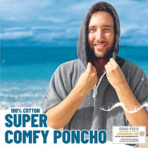 ZENACROSS Poncho de Surf con Capucha y Bolsillo para Adultos S/M Gris Claro - Cambio de Ropa - Deportes acuáticos - Natación