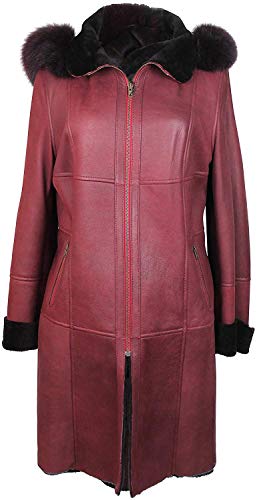 Zerimar Abrigo Mujer Piel Double Face |Chaqueta Mujer| Abrigo Cuero | Abrigo Doble Faz | Abrigo Piel Vuelta | Abrigo Double Face Mujer | Color Granate Talla 48