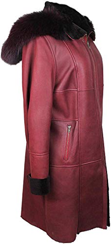 Zerimar Abrigo Mujer Piel Double Face |Chaqueta Mujer| Abrigo Cuero | Abrigo Doble Faz | Abrigo Piel Vuelta | Abrigo Double Face Mujer | Color Granate Talla 48