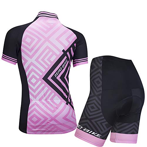 ZEROBIKE Kit de Manga Corta Jersey de Ciclo Bici del Camino para Mujer, Conjunto Ropa Al Aire Libre Transpiración para La Bicicleta(Polvo de Diamant, M)