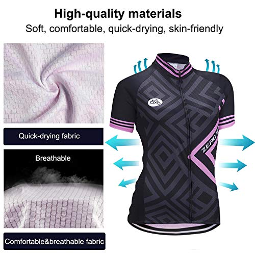 ZEROBIKE Kit de Manga Corta Jersey de Ciclo Bici del Camino para Mujer, Conjunto Ropa Al Aire Libre Transpiración para La Bicicleta(Polvo de Diamant, M)