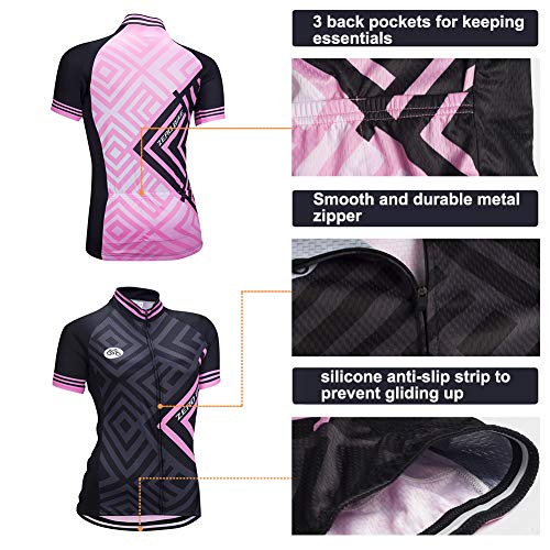 ZEROBIKE Kit de Manga Corta Jersey de Ciclo Bici del Camino para Mujer, Conjunto Ropa Al Aire Libre Transpiración para La Bicicleta(Polvo de Diamant, XL)