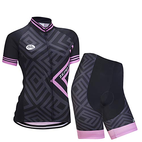 ZEROBIKE Kit de Manga Corta Jersey de Ciclo Bici del Camino para Mujer, Conjunto Ropa Al Aire Libre Transpiración para La Bicicleta(Polvo de Diamant, XL)