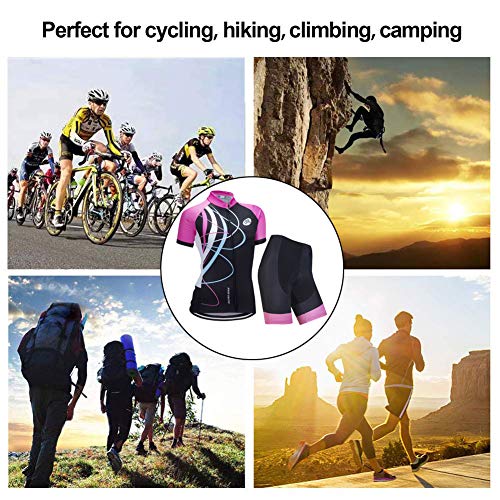 ZEROBIKE Kit de Manga Corta Jersey de Ciclo Bici del Camino para Mujer, Conjunto Ropa Al Aire Libre Transpiración para La Bicicleta(Polvo galopante, L)