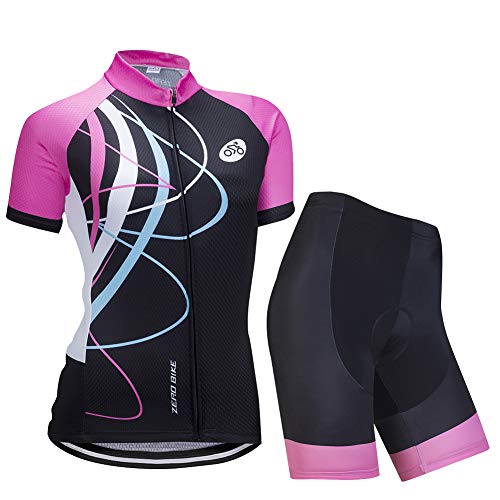 ZEROBIKE Kit de Manga Corta Jersey de Ciclo Bici del Camino para Mujer, Conjunto Ropa Al Aire Libre Transpiración para La Bicicleta(Polvo galopante, L)