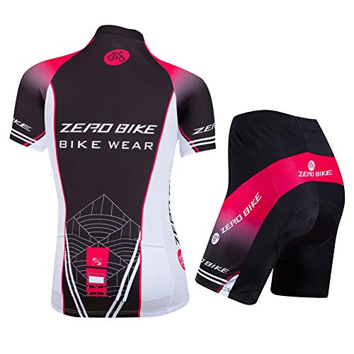 ZEROBIKE Kit de Manga Corta Jersey de Ciclo Bici del Camino para Mujer, Conjunto Ropa Al Aire Libre Transpiración para La Bicicleta(Red Negra, L)