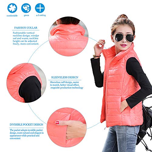 ZEVONDA Chaleco Mujer Acolchado Plumas - Ligero Sin Mangas Acolchados Chaquetas Invierno, Sandía Rojo/EU S = Tag L