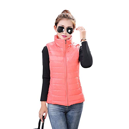 ZEVONDA Chaleco Mujer Acolchado Plumas - Ligero Sin Mangas Acolchados Chaquetas Invierno, Sandía Rojo/EU S = Tag L
