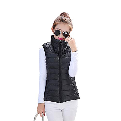 ZEVONDA Chalecos Acolchado Sin Mangas Mujer - Algodón Otoño Invierno Chaleco Casual Capucha Deportivo, Negro/EU L = Tag 2XL