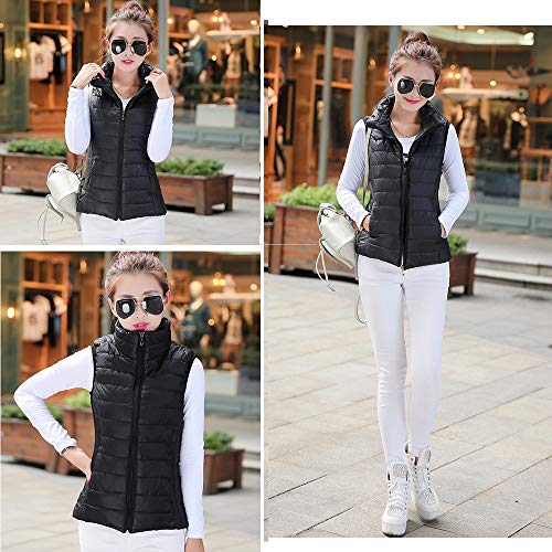 ZEVONDA Chalecos Acolchado Sin Mangas Mujer - Algodón Otoño Invierno Chaleco Casual Capucha Deportivo, Negro/EU L = Tag 2XL