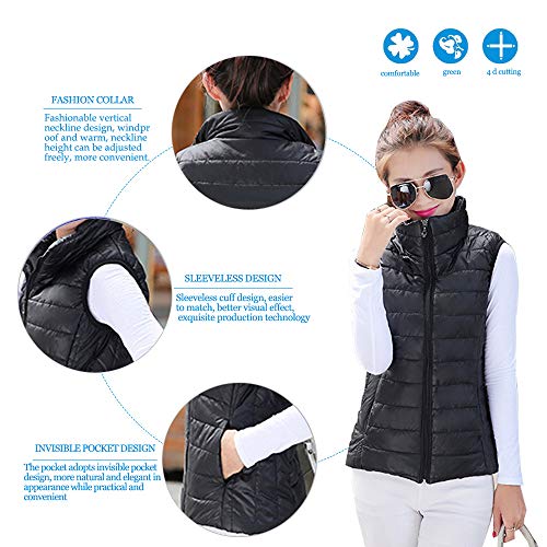 ZEVONDA Chalecos Acolchado Sin Mangas Mujer - Algodón Otoño Invierno Chaleco Casual Capucha Deportivo, Negro/EU XL = Tag 3XL