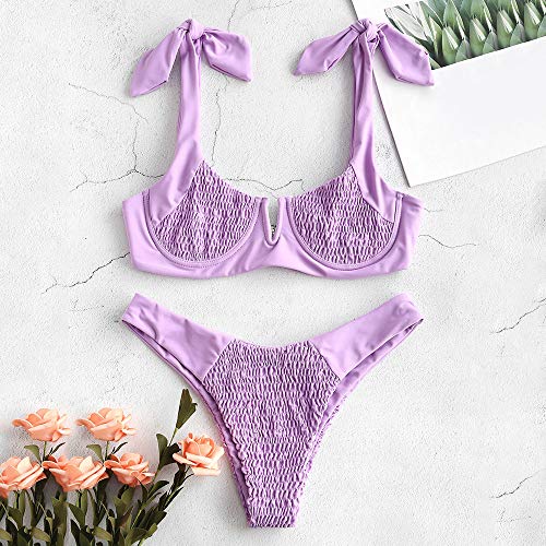 ZEZCLO - Bikini de dos piezas con corte en V para mujer Morado malva M
