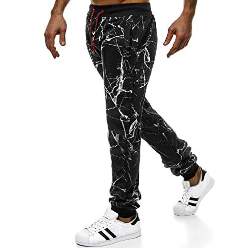 ZEZKT pantalón Largo Deporte Fitness para Hombre Casual Bolsillo Pantalones Deportivos Slim fit Estampados Running Joggers Pantalones de chándal Negro 272